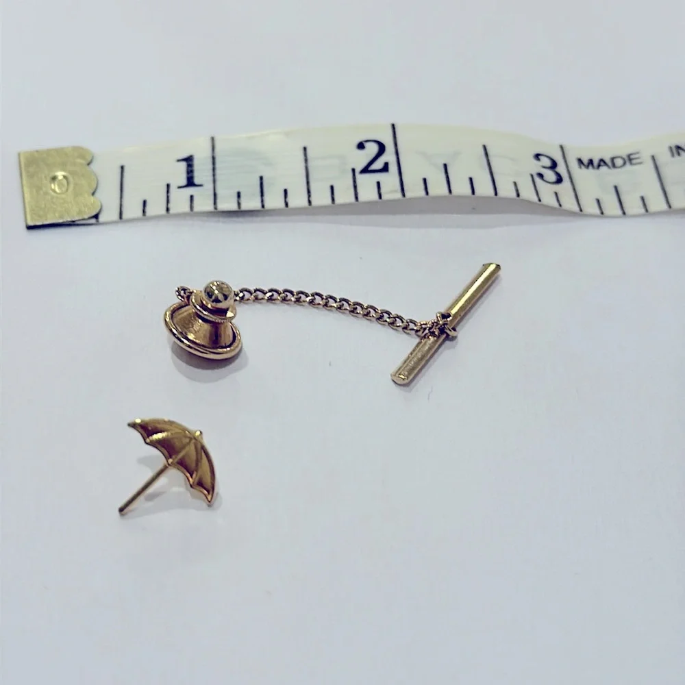 Vintage Umbrella TieTack Lapel Pin Gold-toned
